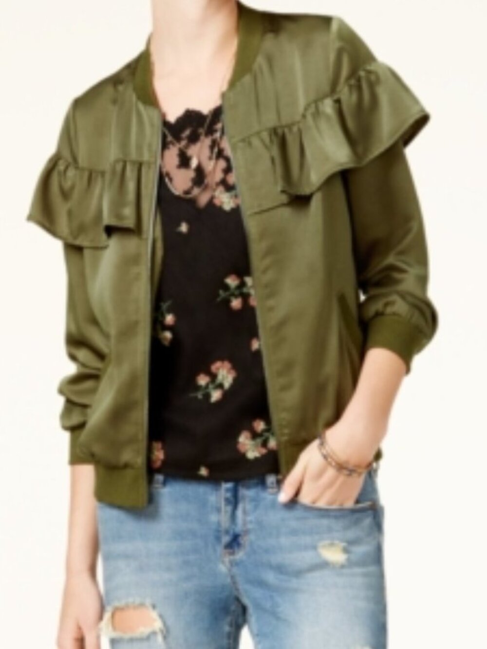 Ruffled Bomber Jacket